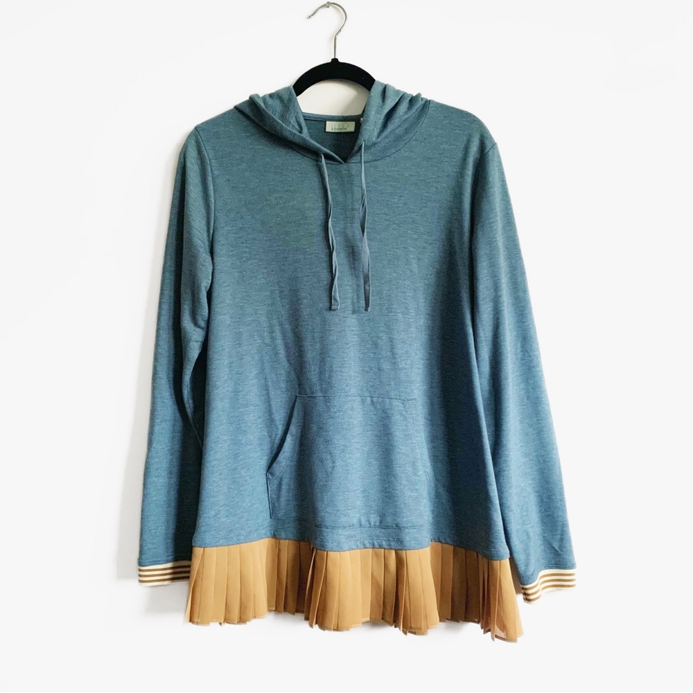 LOGO Lounge Blue French Terry Hoodie with Chiffon Trim Women’s Medium